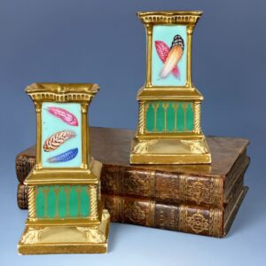Pair of C19th Minton 'Corinthian Vases' Painted with Feathers.