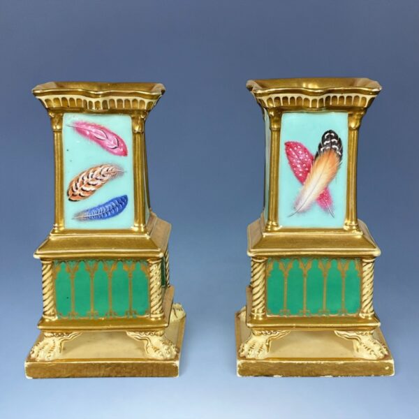 Pair of C19th Minton 'Corinthian Vases' Painted with Feathers. - Image 3