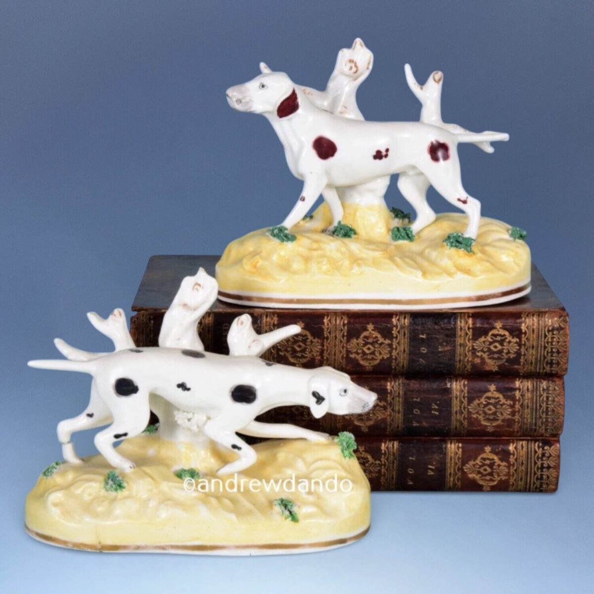 Pair of C19th Staffordshire Porcelain Pointers circa 1835-40