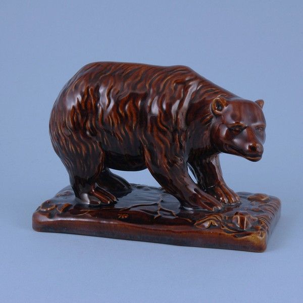 C19th English, Brown Glazed Pottery Model of a Bear.
