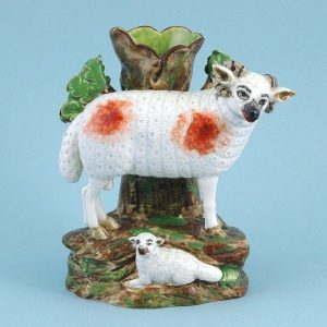 Staffordshire Pottery Ram & Lamb Spill Vase