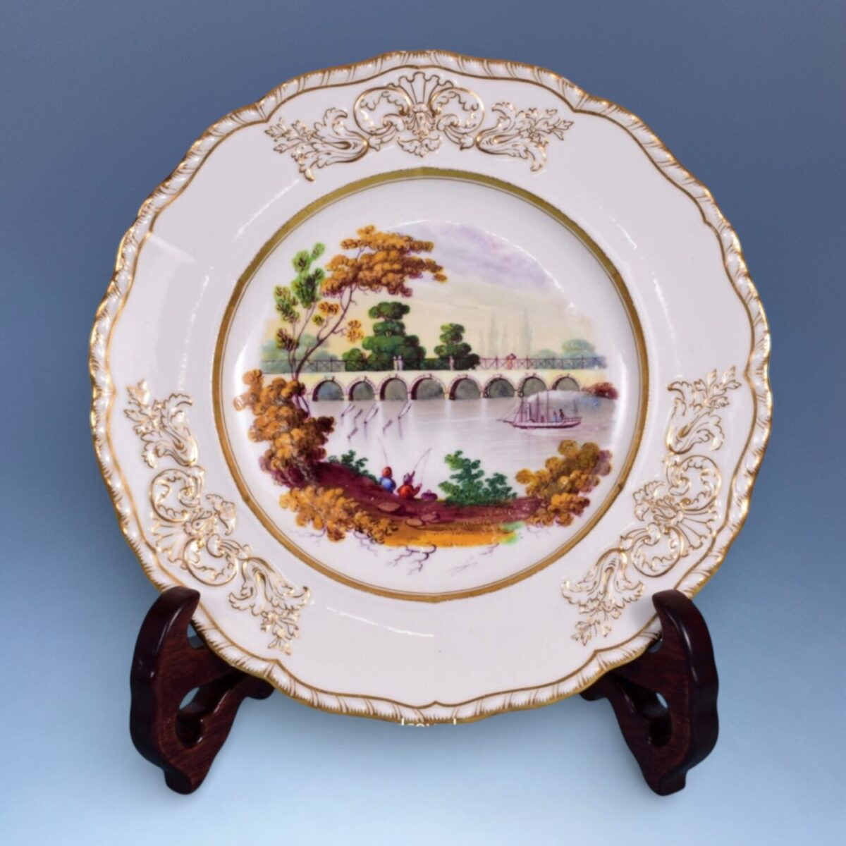C19th Minton Plate with Unusual Steamship Scene.