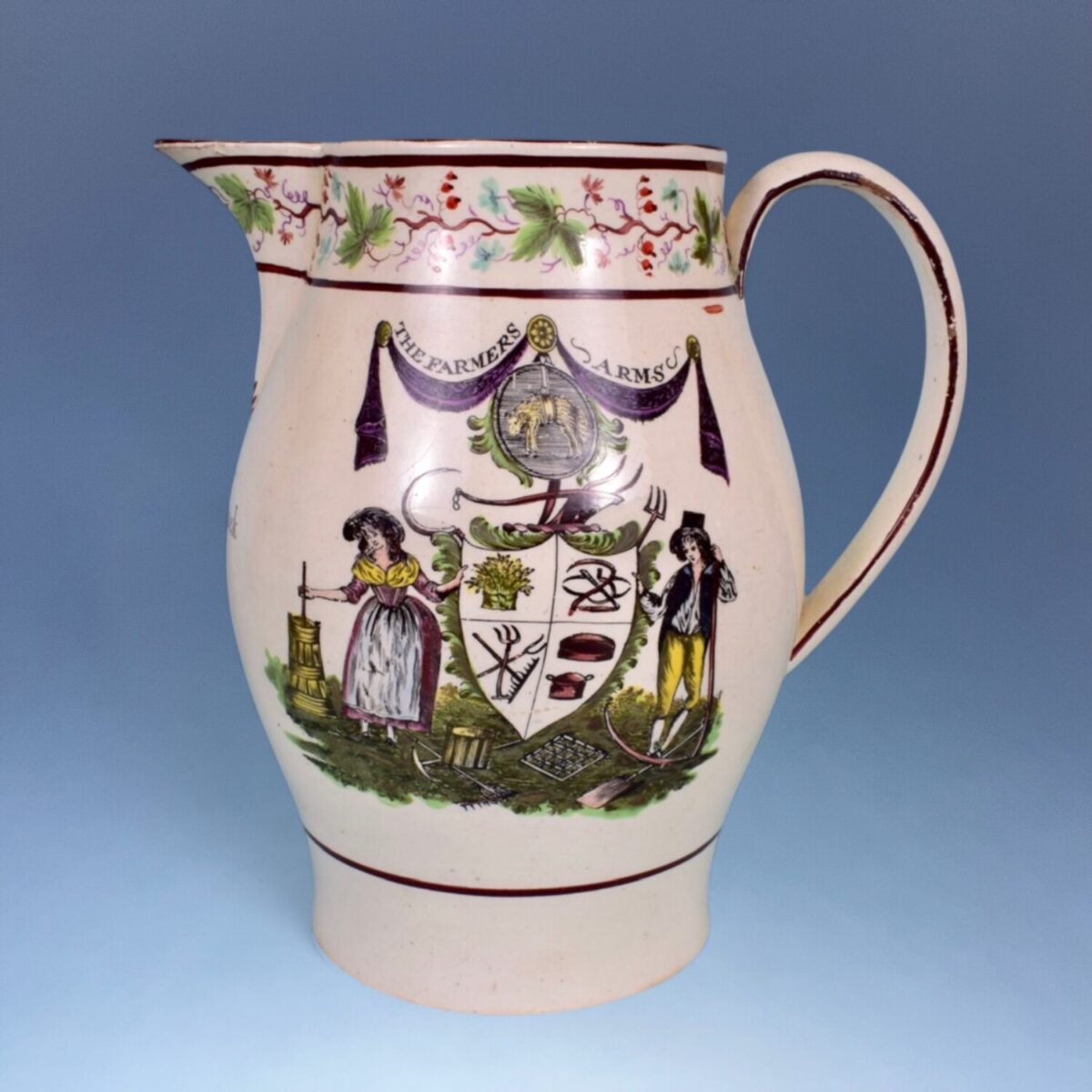 C18th English Creamware Jug – The Farmers Arms