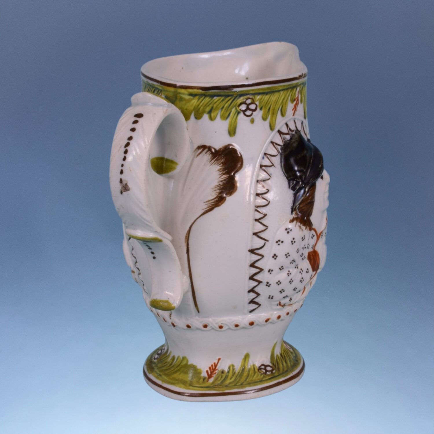 C19th Staffordshire ‘Pratware’ Pottery 'Miser' Jug. - Image 2