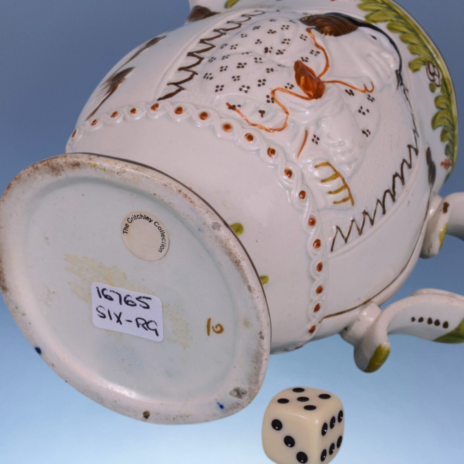 C19th Staffordshire ‘Pratware’ Pottery 'Miser' Jug. - Image 3