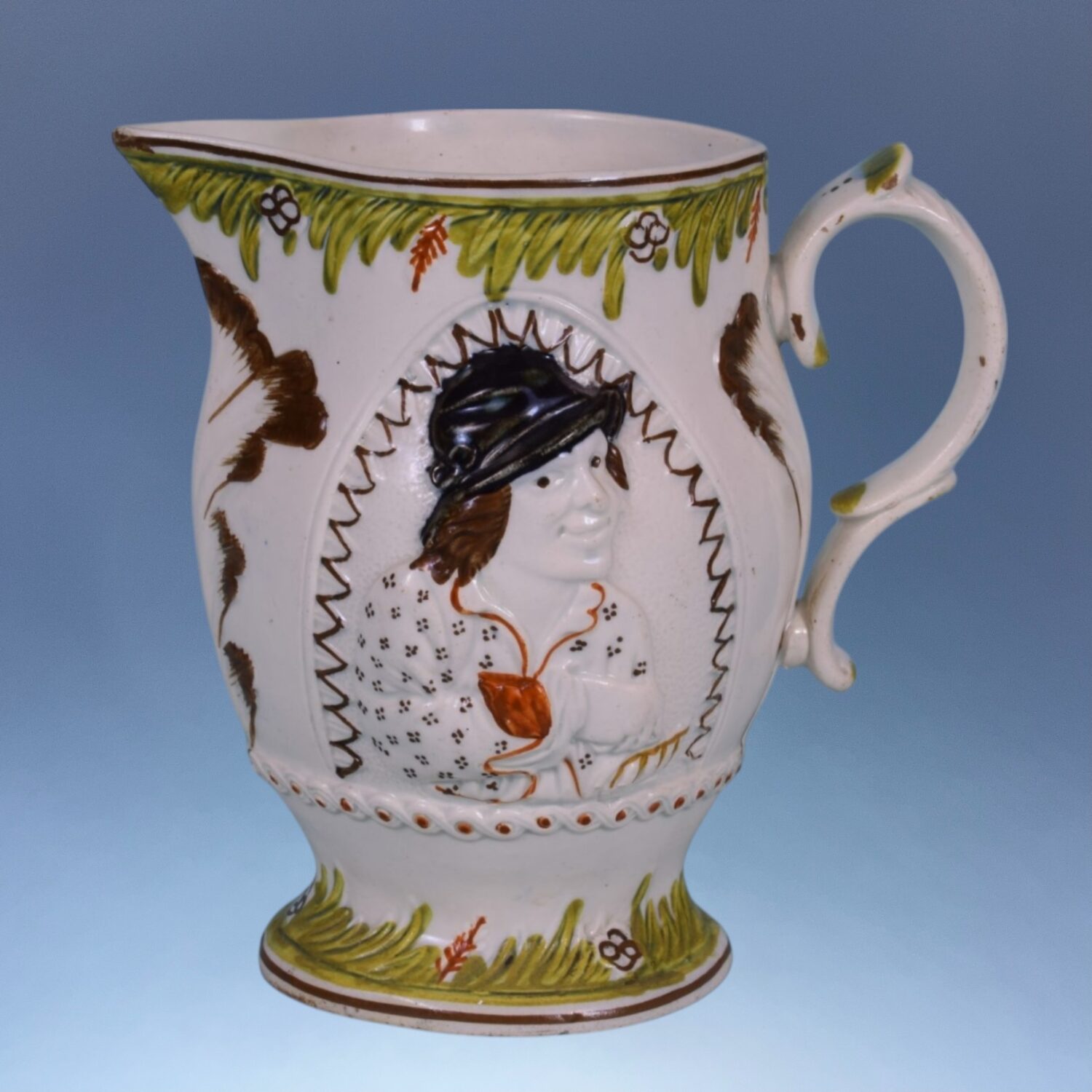 C19th Staffordshire ‘Pratware’ Pottery 'Miser' Jug. - Image 6