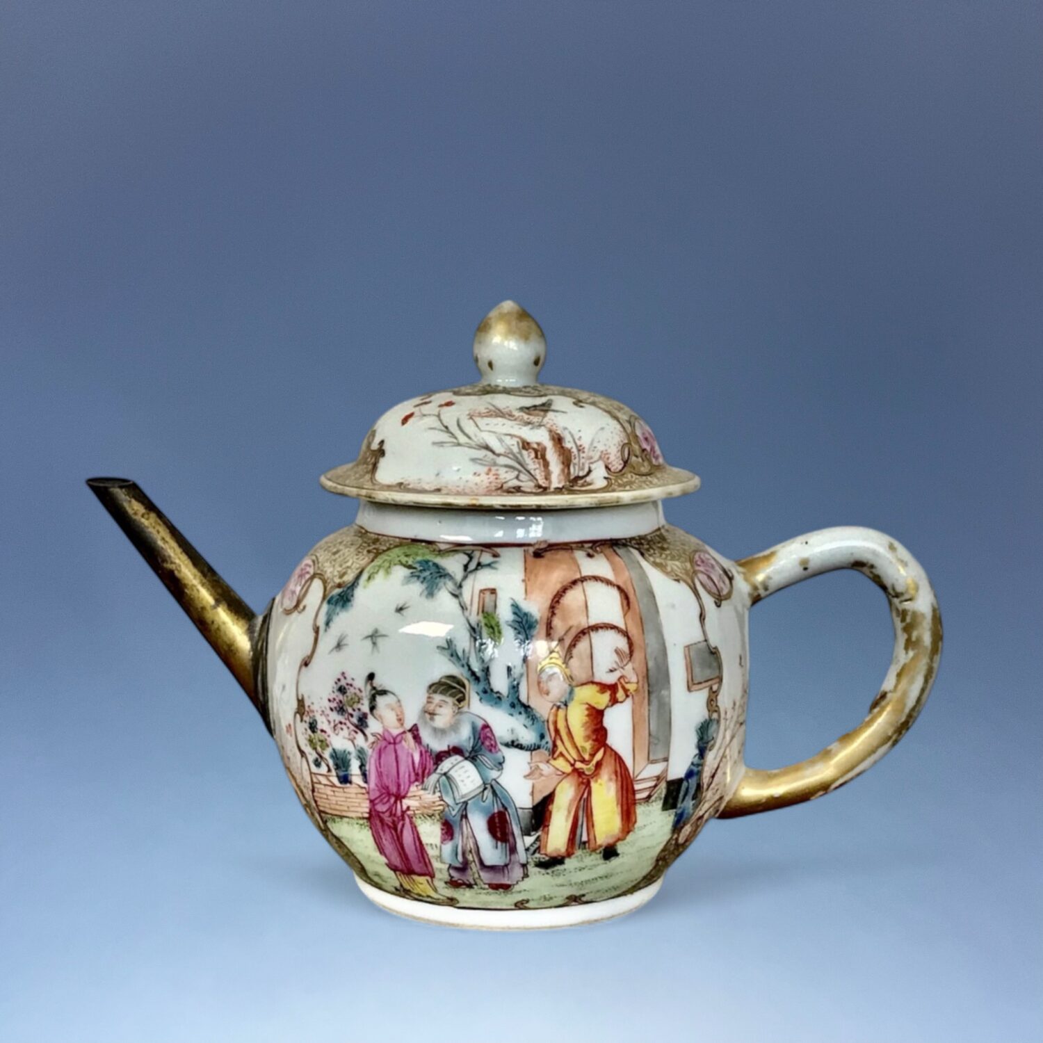 Chinese Porcelain 'Mandarin' Teapot with ‘Make-Do’ Repair.