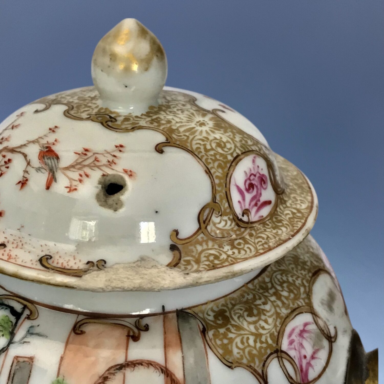 Chinese Porcelain 'Mandarin' Teapot with ‘Make-Do’ Repair. - Image 6