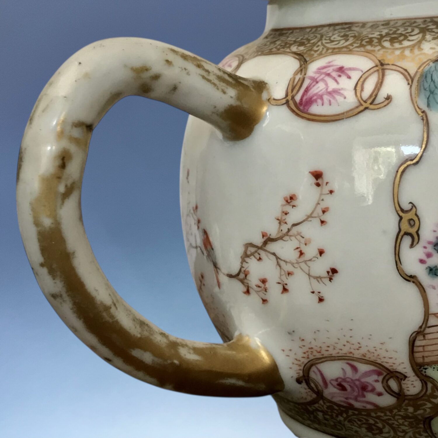 Chinese Porcelain 'Mandarin' Teapot with ‘Make-Do’ Repair. - Image 7