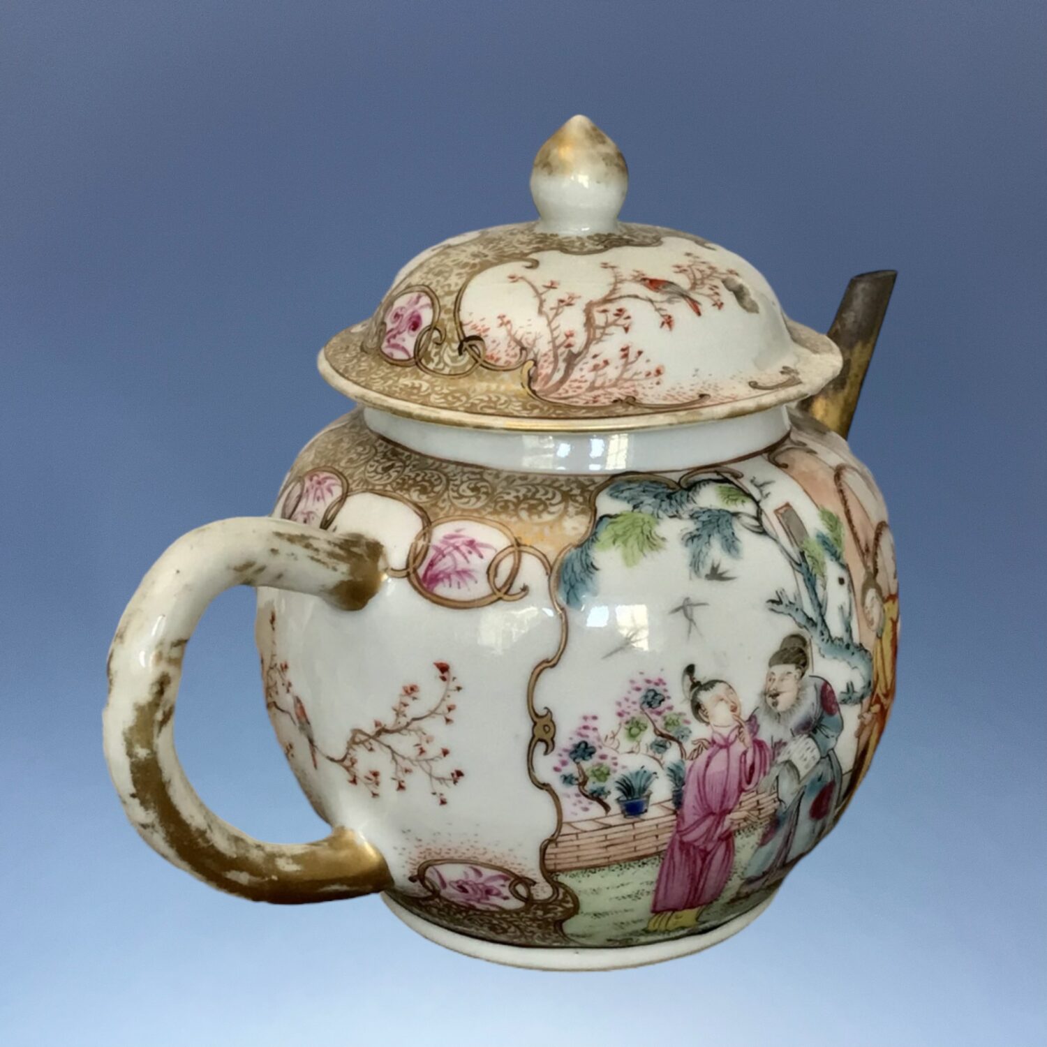 Chinese Porcelain 'Mandarin' Teapot with ‘Make-Do’ Repair. - Image 8