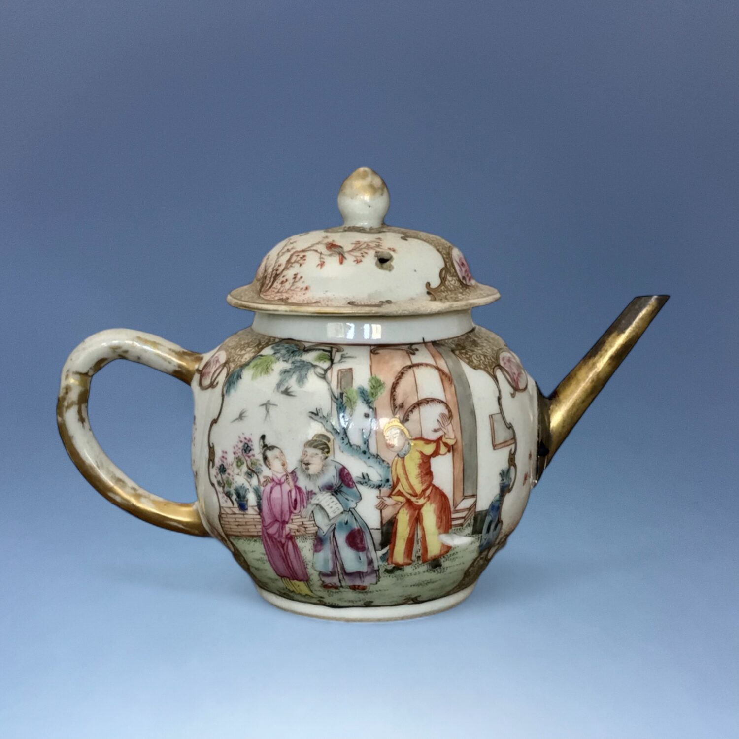 Chinese Porcelain 'Mandarin' Teapot with ‘Make-Do’ Repair. - Image 12