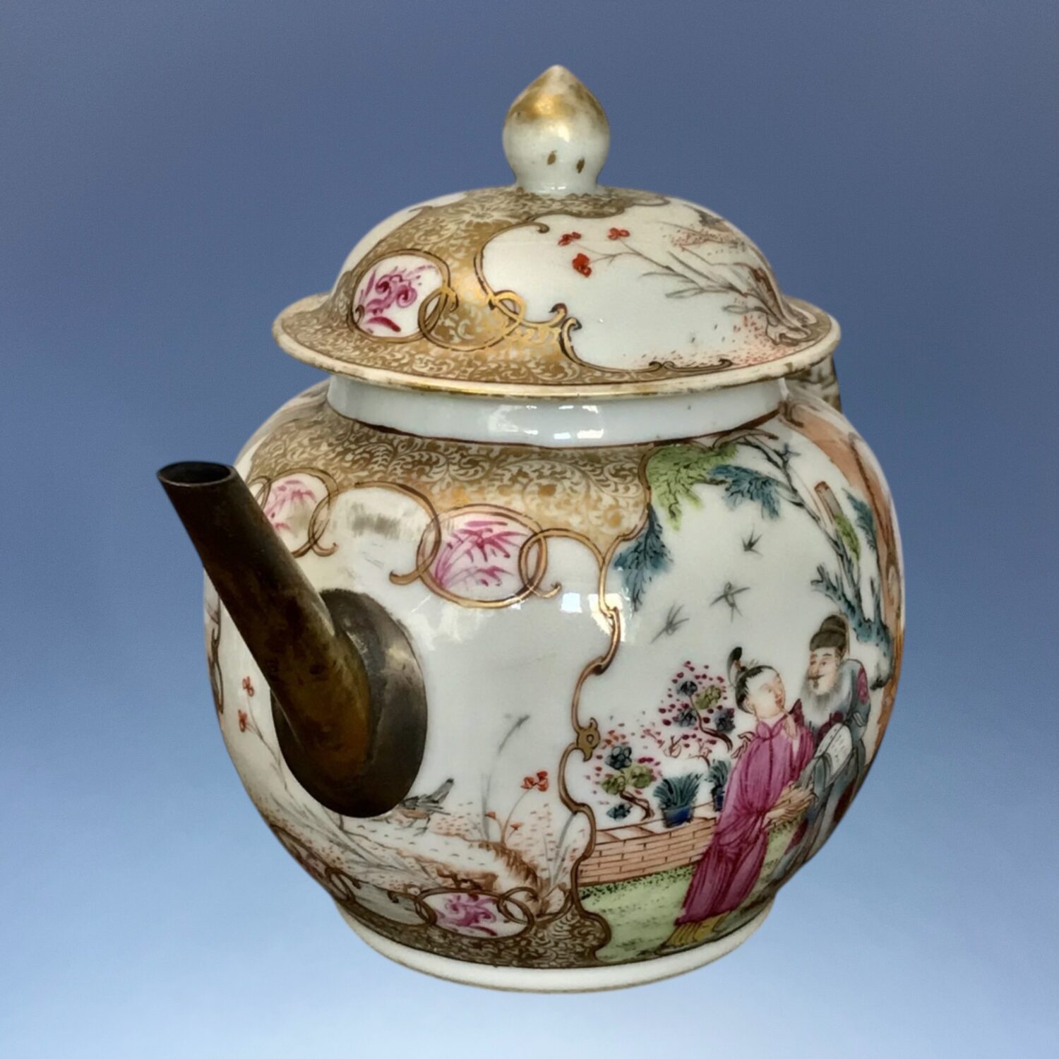 Chinese Porcelain 'Mandarin' Teapot with ‘Make-Do’ Repair. - Image 9