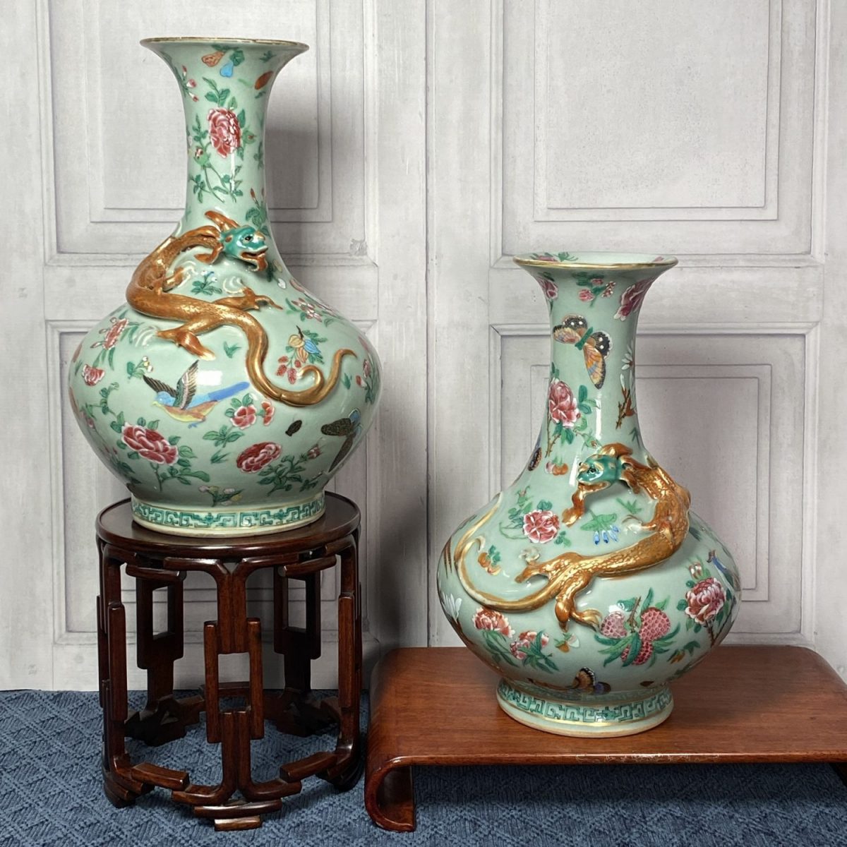 Pair of C19th Chinese ‘Canton’ Dragon Vases.