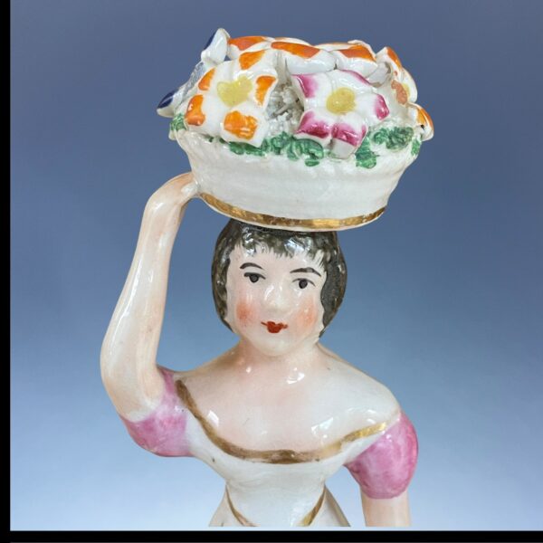 Pair of C19th Staffordshire Porcelain Figures of Flower Sellers. - Image 6