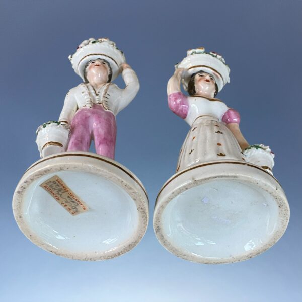 Pair of C19th Staffordshire Porcelain Figures of Flower Sellers. - Image 2