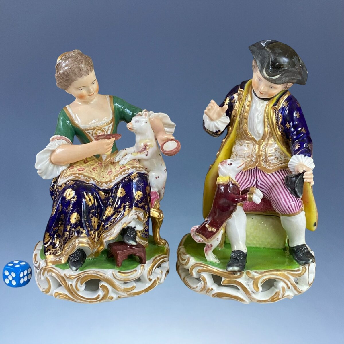 Pair of Bloor Derby Seated Figures with Cat & Dog.