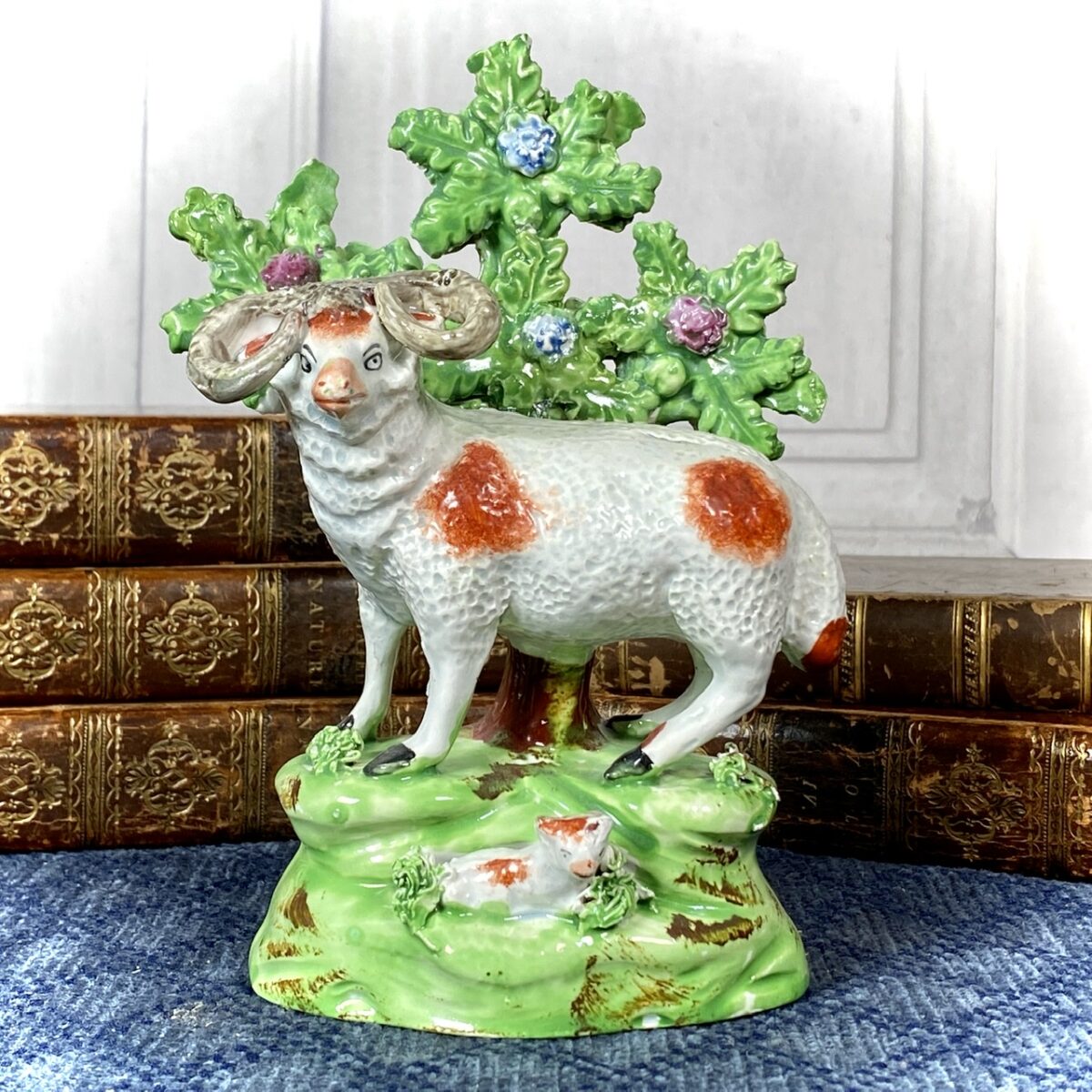 Antique Staffordshire Pearlware Ram With Bocage.