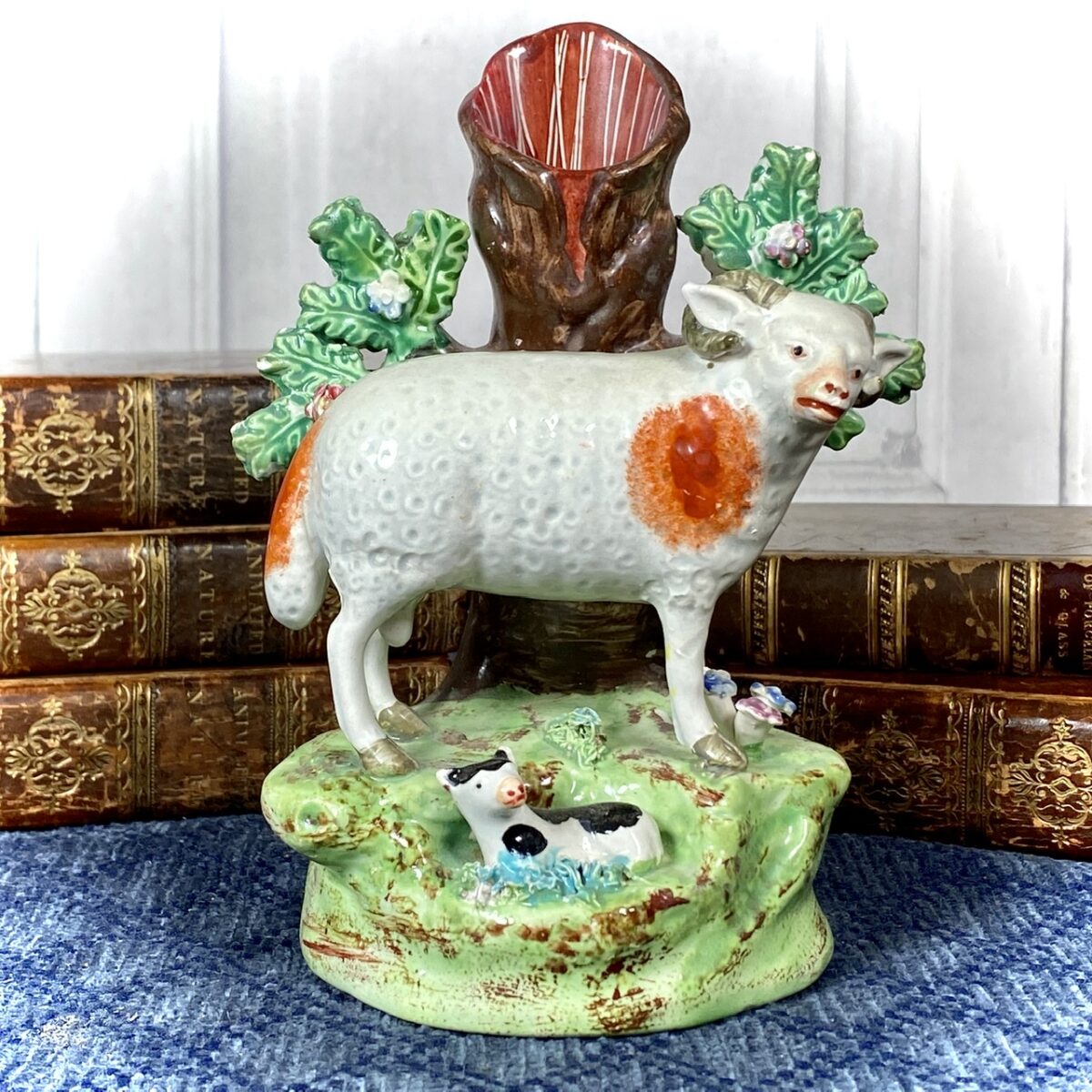 Antique Staffordshire Pottery Ram Spill Holder.