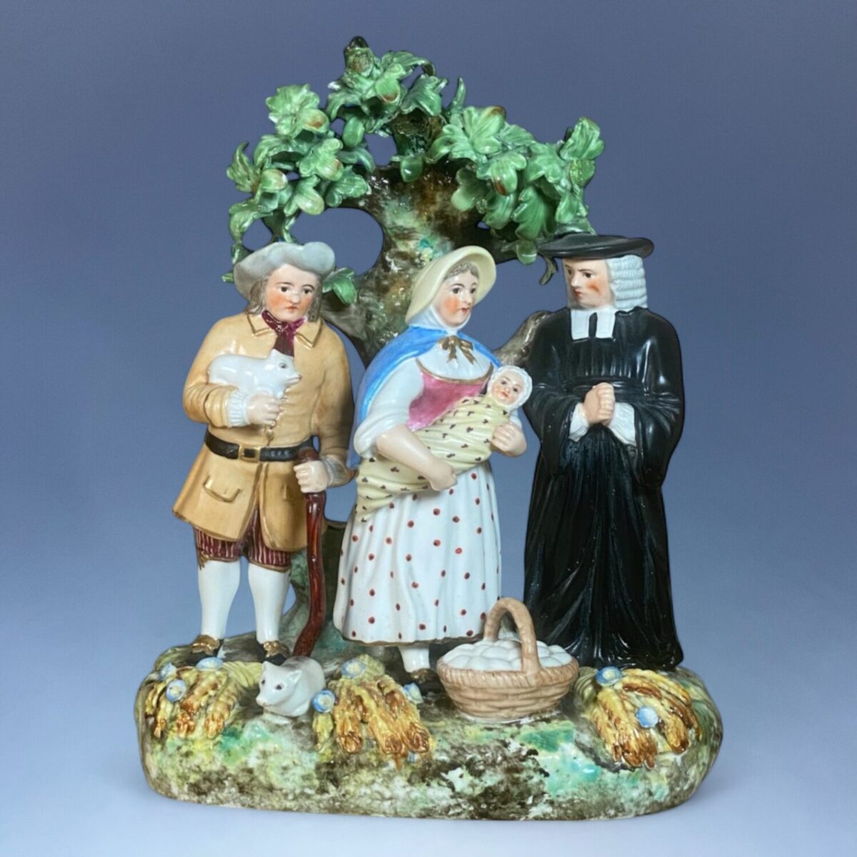 Old Crown Derby Porcelain ‘Tithe Pig Story’ Figure Group.