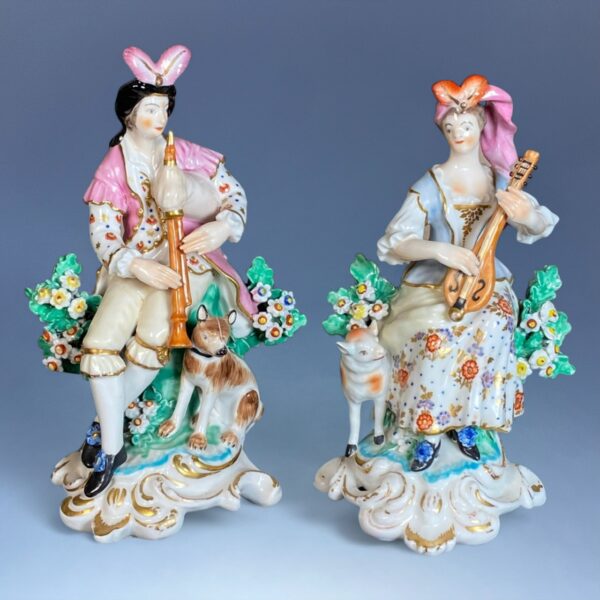 Pair of C18th Derby Shepherd Musician Figures.