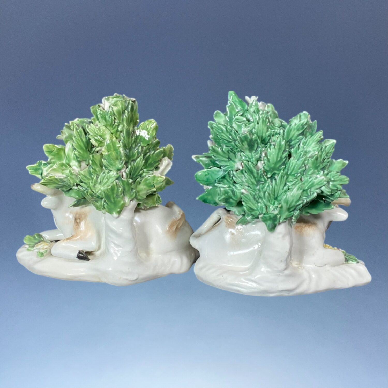 Pair of C18th Derby Porcelain Cows With Bocage - Image 2