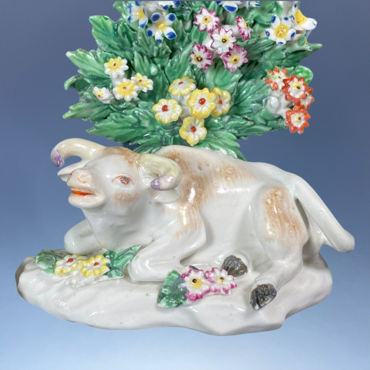 Pair of C18th Derby Porcelain Cows With Bocage - Image 3