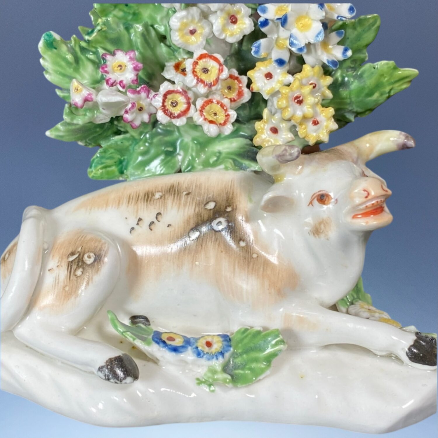 Pair of C18th Derby Porcelain Cows With Bocage - Image 4