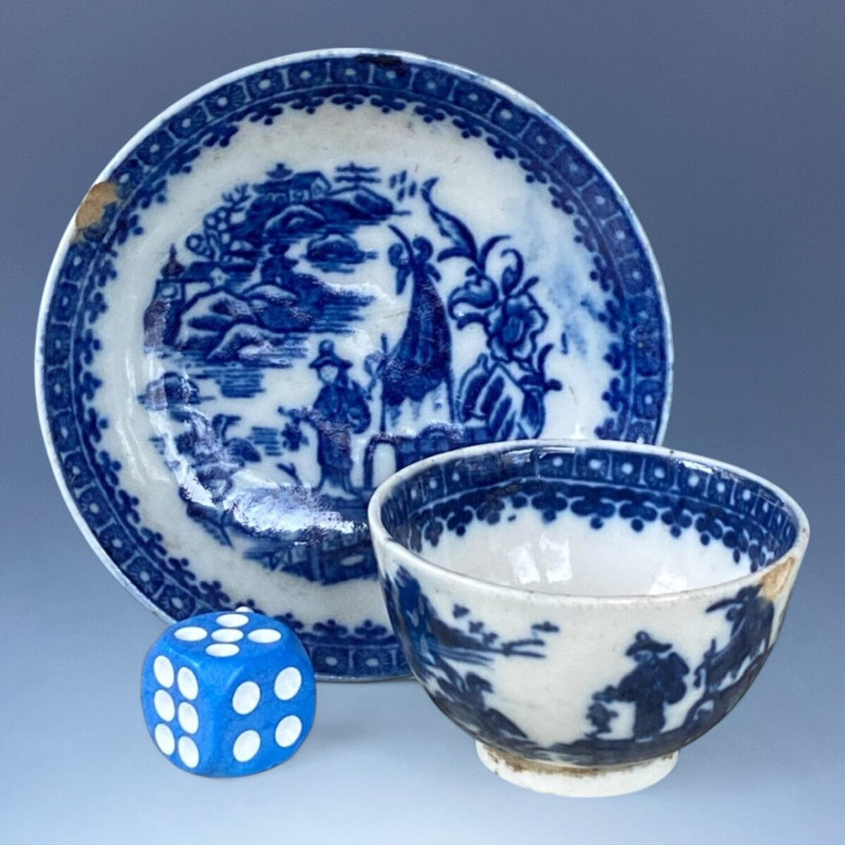(Clearance) C18th Caughley Porcelain ‘Toy’ Teabowl & Saucer.