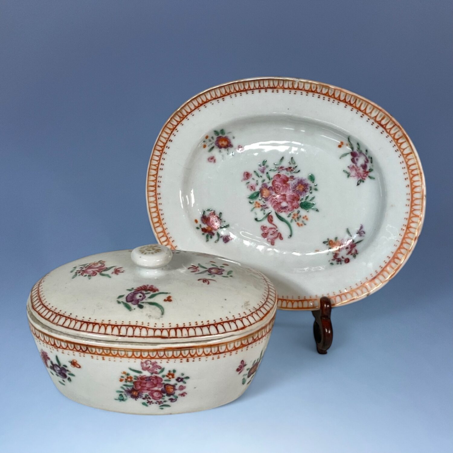 C18th Chinese Export Porcelain Butter Dish & Stand