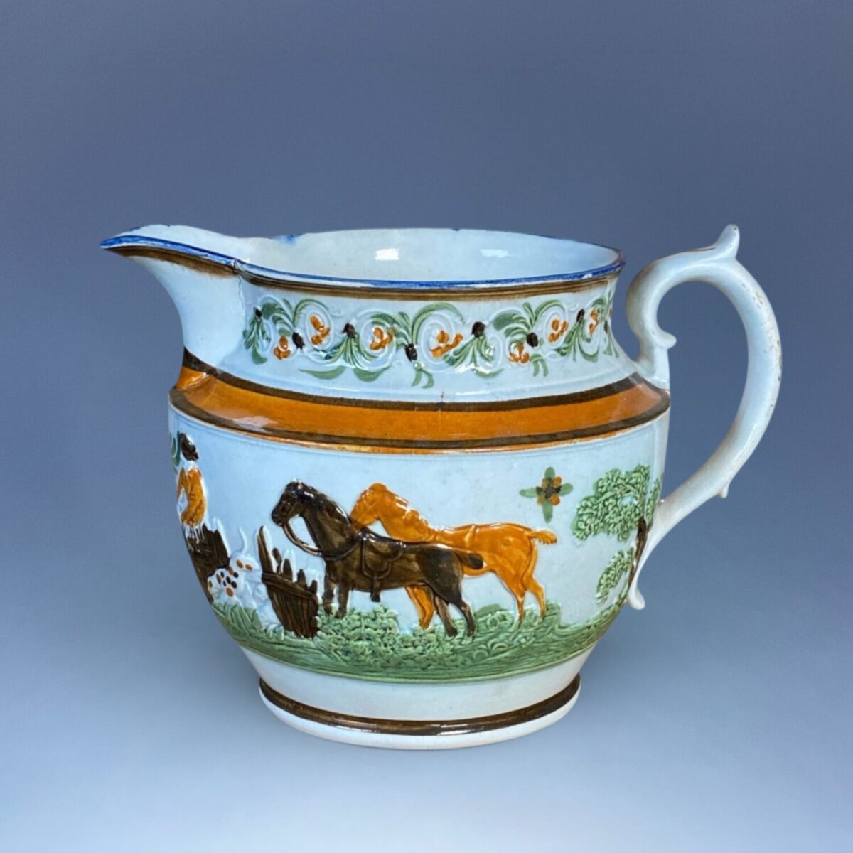 Early Staffordshire ‘Pratt Ware’ Jug with Fox Hunting Scene