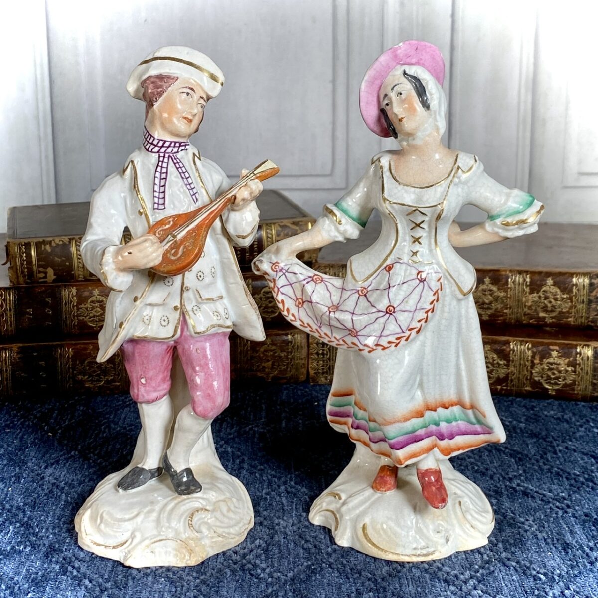Pair of Staffordshire Figures, Musician & Dancer.