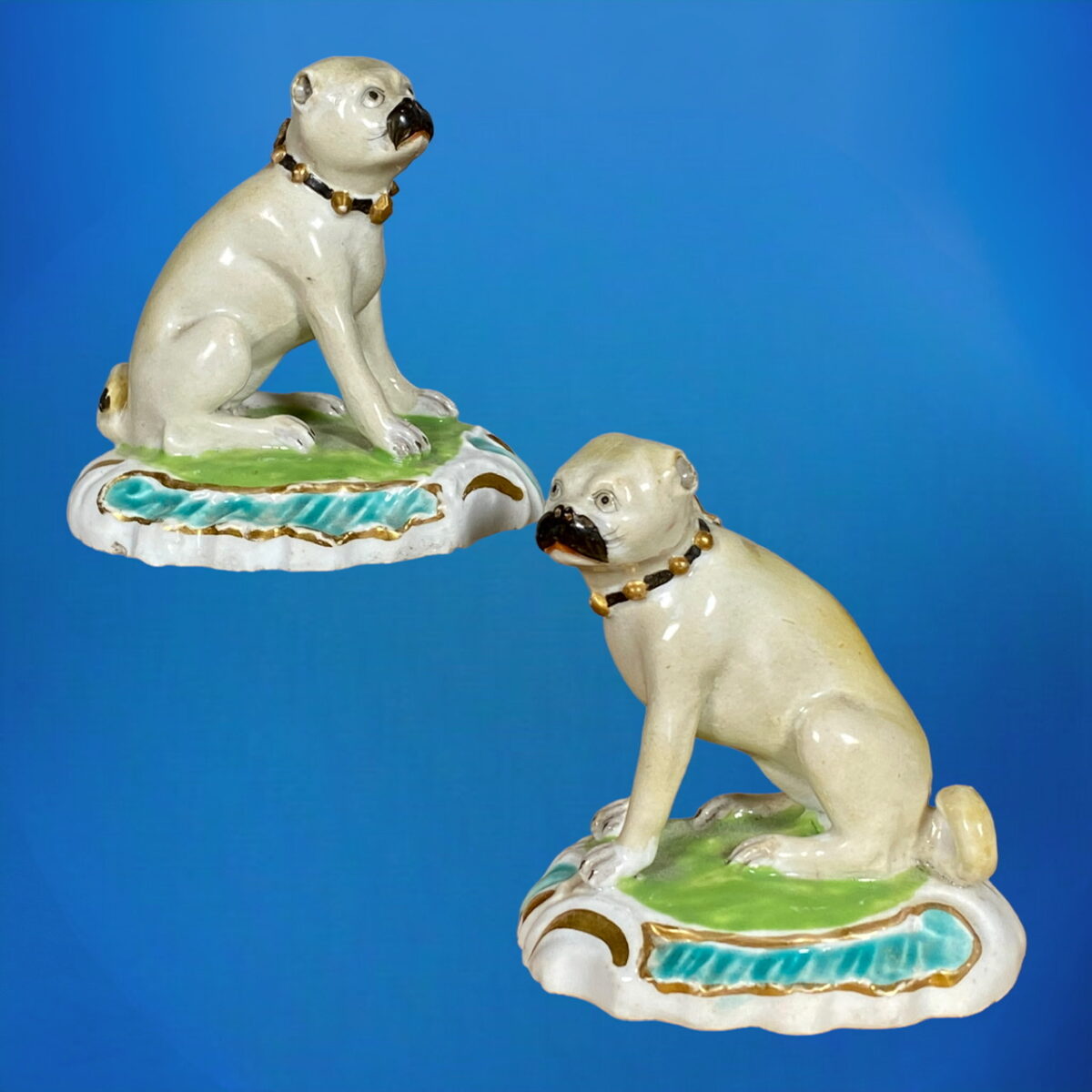 Pair of Derby Porcelain Pug Dogs