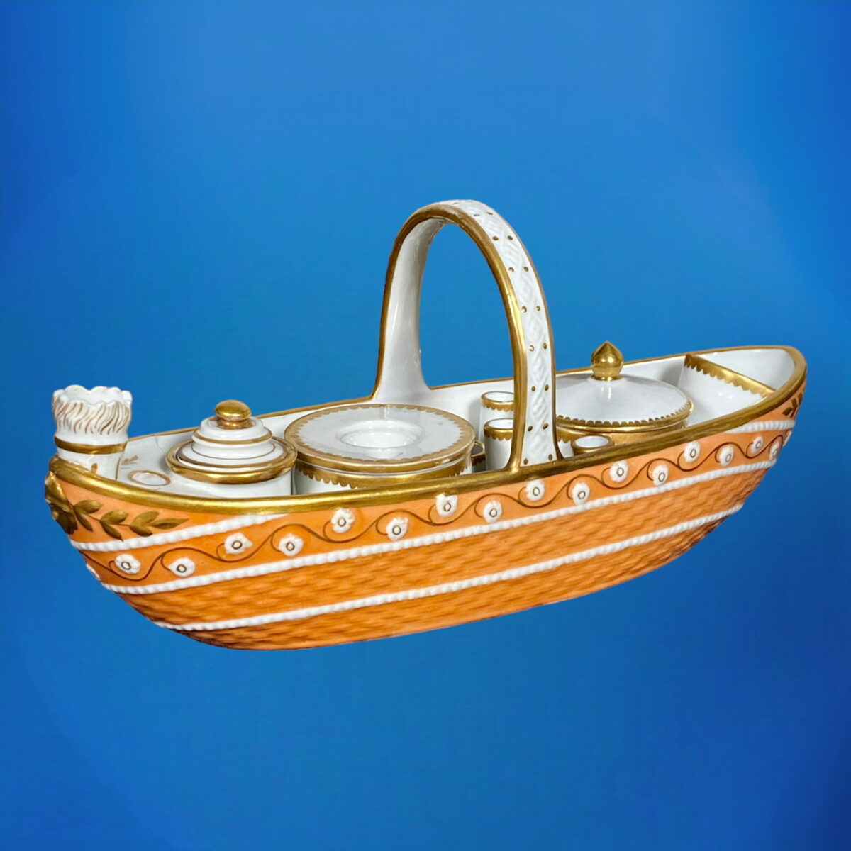 English Porcelain ‘Boat Shape’ Inkstand