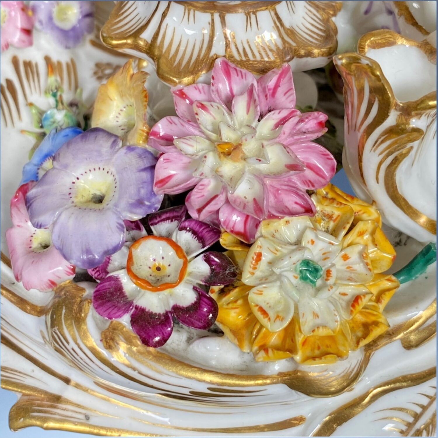 C19th English Porcelain Flower Encrusted Inkstand - Image 4