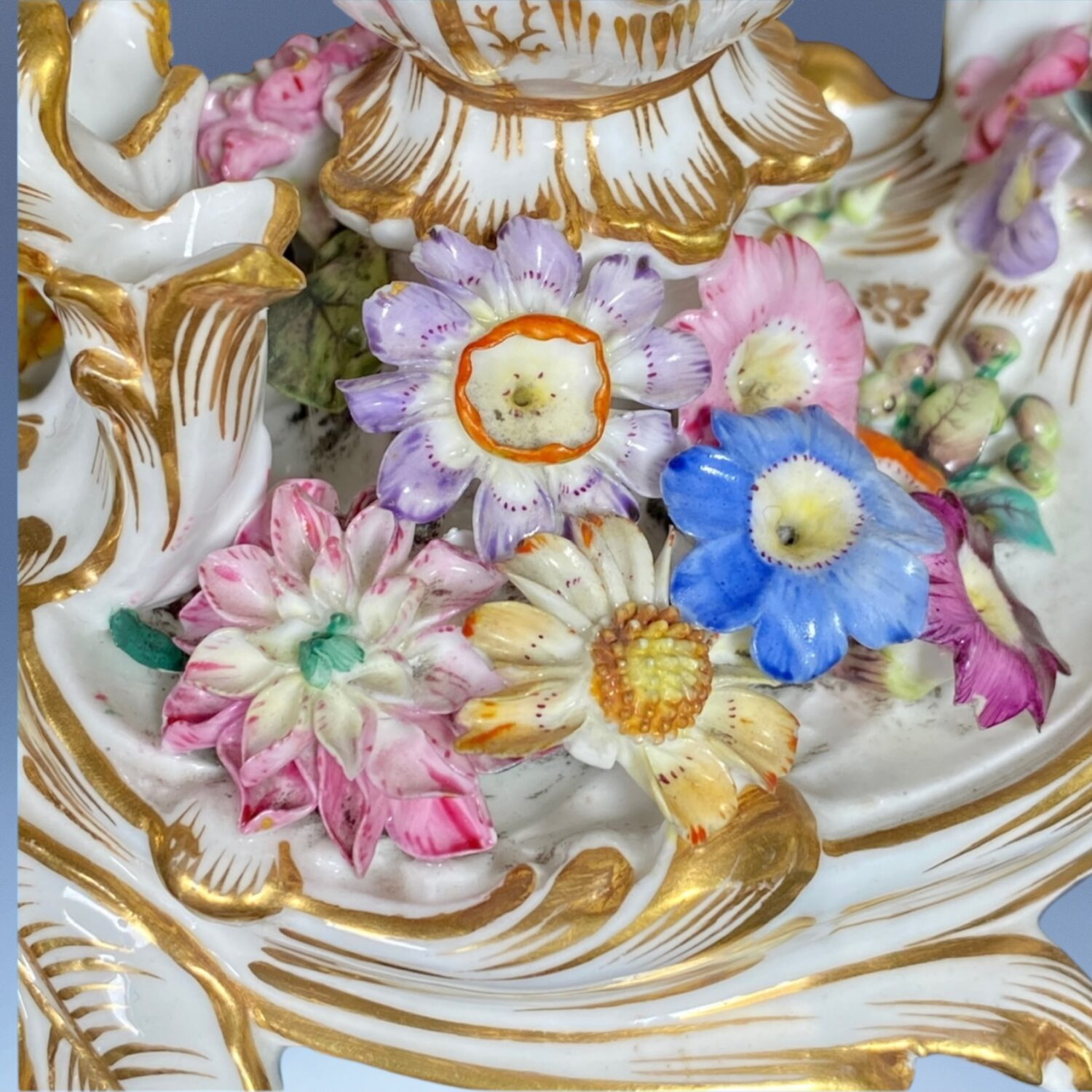 C19th English Porcelain Flower Encrusted Inkstand - Image 6