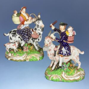 Pair of Bloor Derby 'Welch Tailor & Wife Riding Goats'
