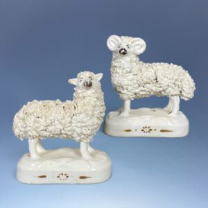 Pair of Antique Staffordshire Porcelain Ram & Ewe.