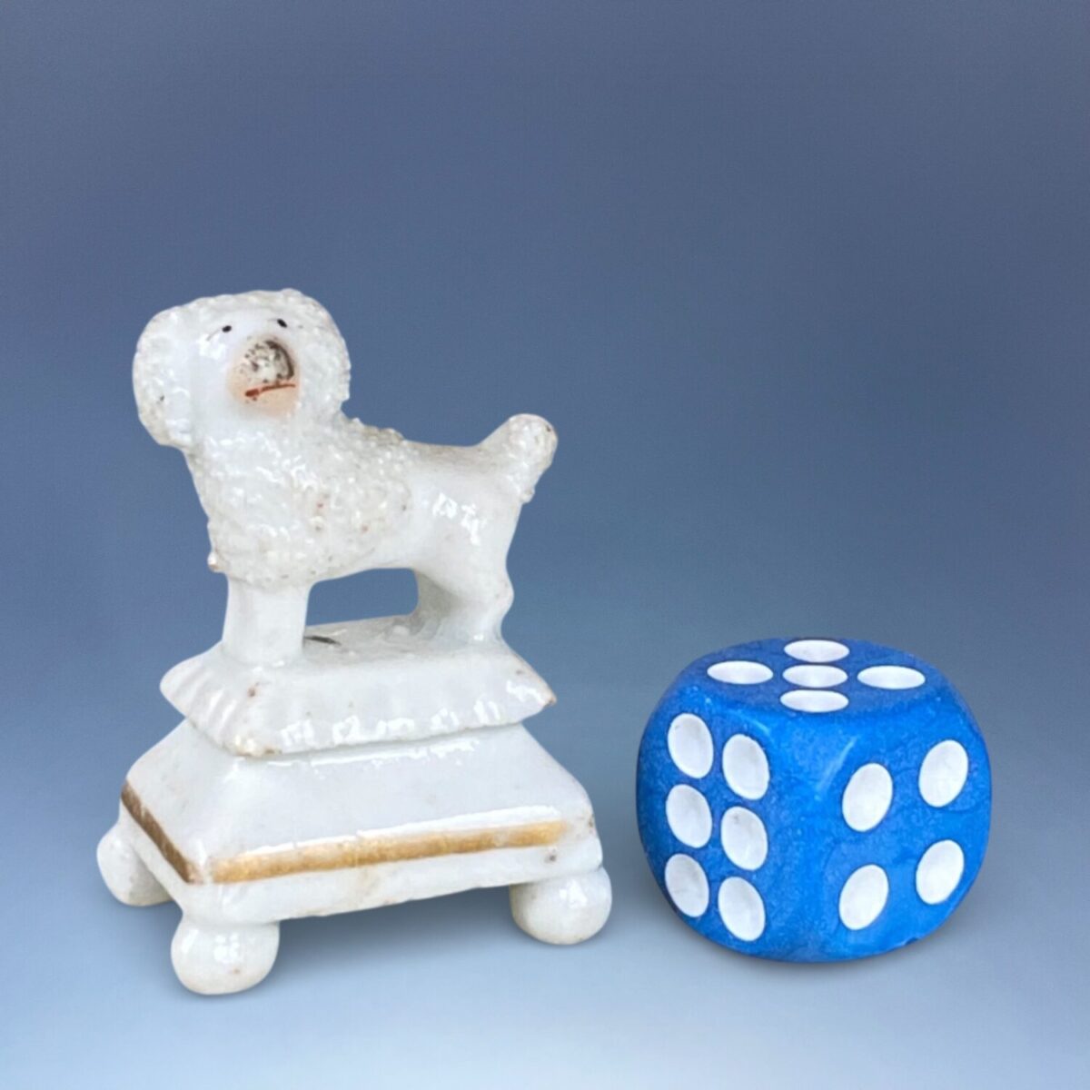 C19th Staffordshire Porcelain Toy Poodle on Plinth Base