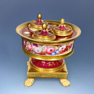 C19th Minton Porcelain Circular Inkstand on Feet.