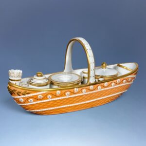 Unusual C19th English Porcelain 'Boat Shape' Inkstand