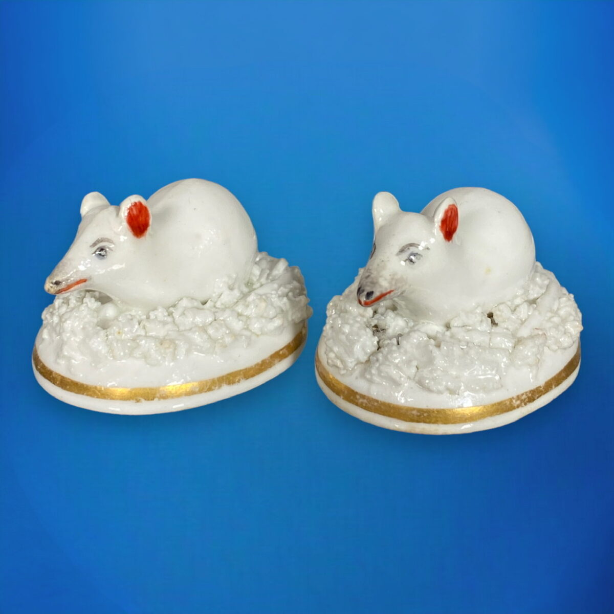 Unusual Pair of Miniature Staffordshire Mice.