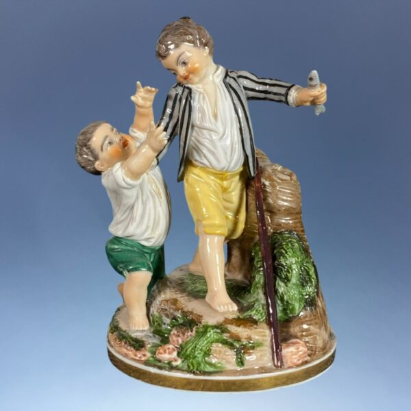 Pair of C19th Niderviller Porcelain Figures of Boys Fishing. - Image 2