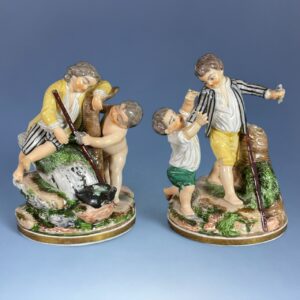Pair of C19th Niderviller Porcelain Figures of Boys Fishing.