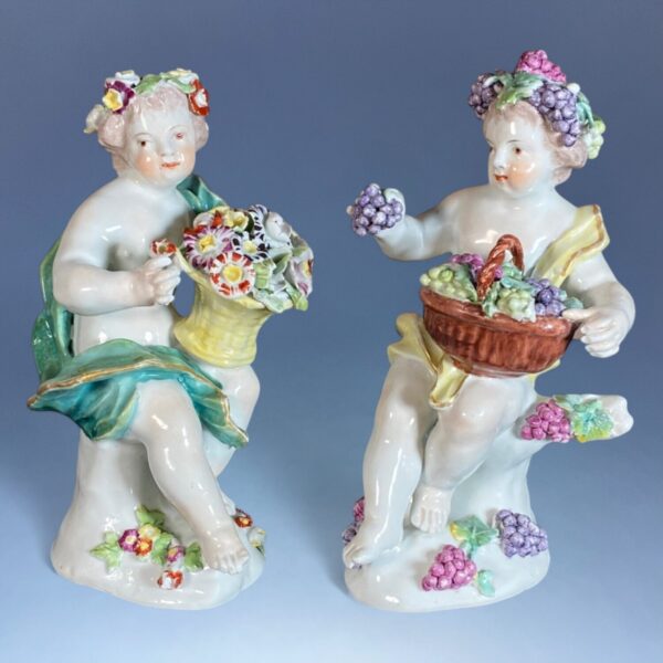 Pair of C18th Derby Porcelain Figures - Spring & Autumn