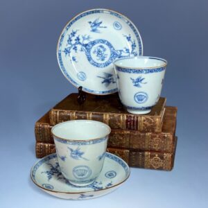 Pair of Chinese Export, Kangxi Porcelain Beakers & Saucers.