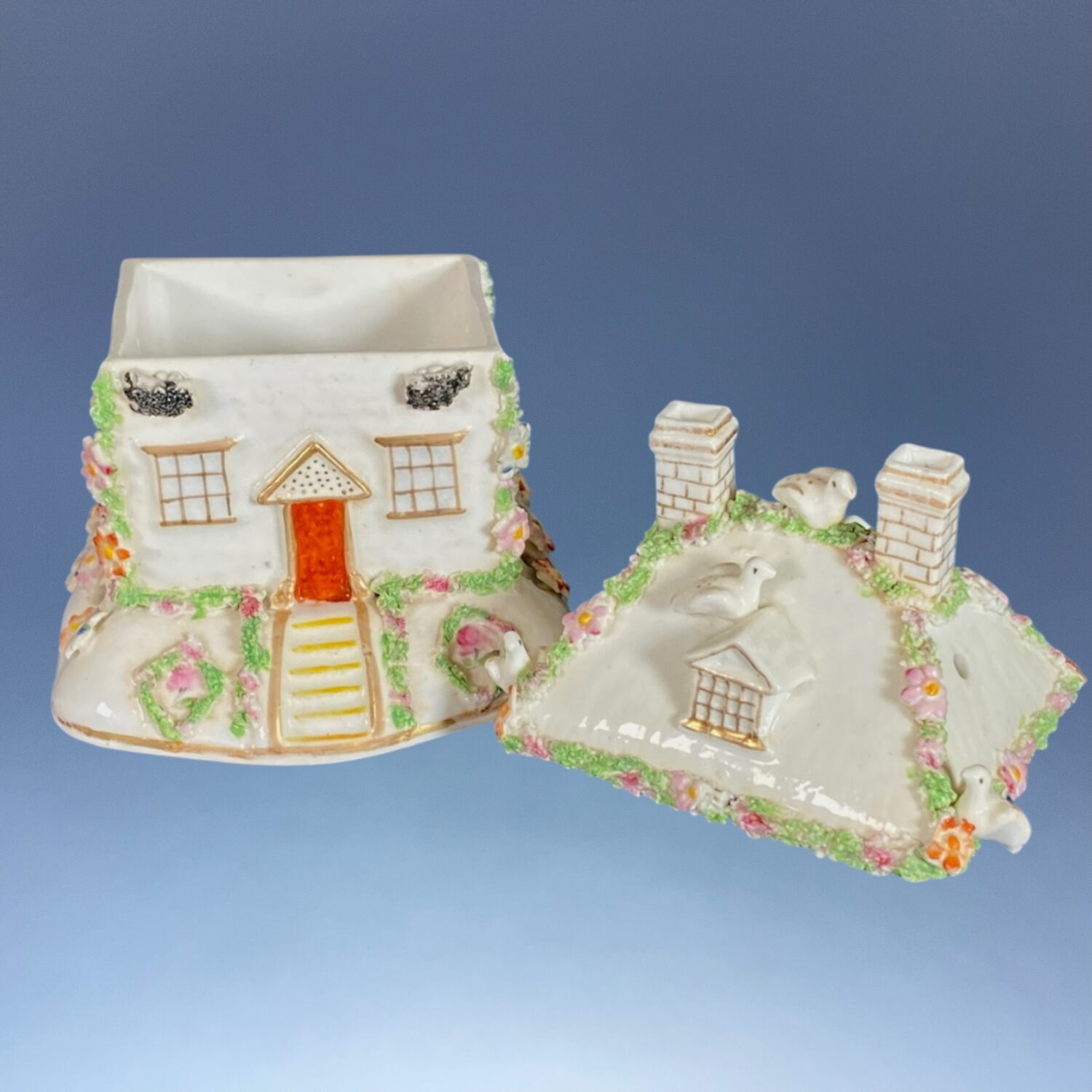 C19th Staffordshire Pastille Burner House With Birds on Roof. - Image 7