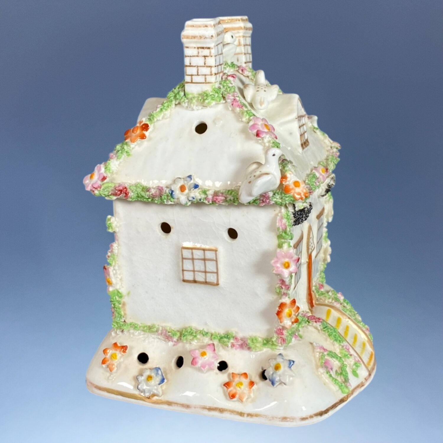 C19th Staffordshire Pastille Burner House With Birds on Roof. - Image 8