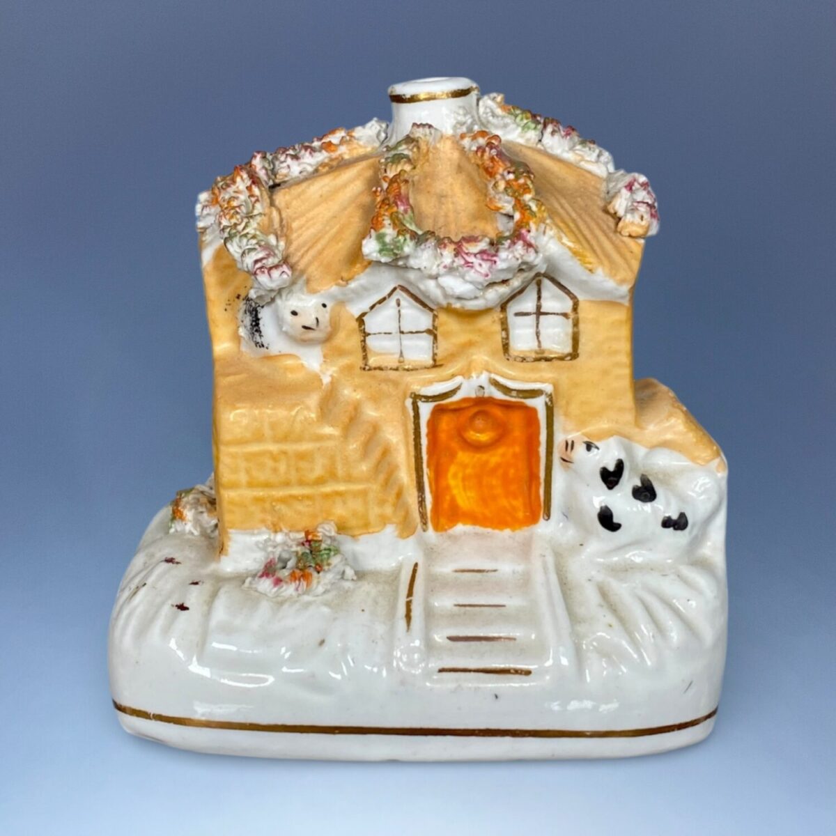Antique Staffordshire Cottage Pastille Burner With Cat & Dog.