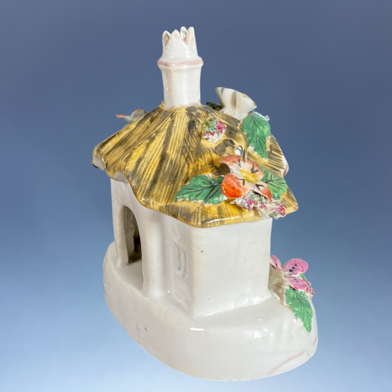 C19th Staffordshire Porcelain Thatched Cottage Pastille Burner. - Image 3