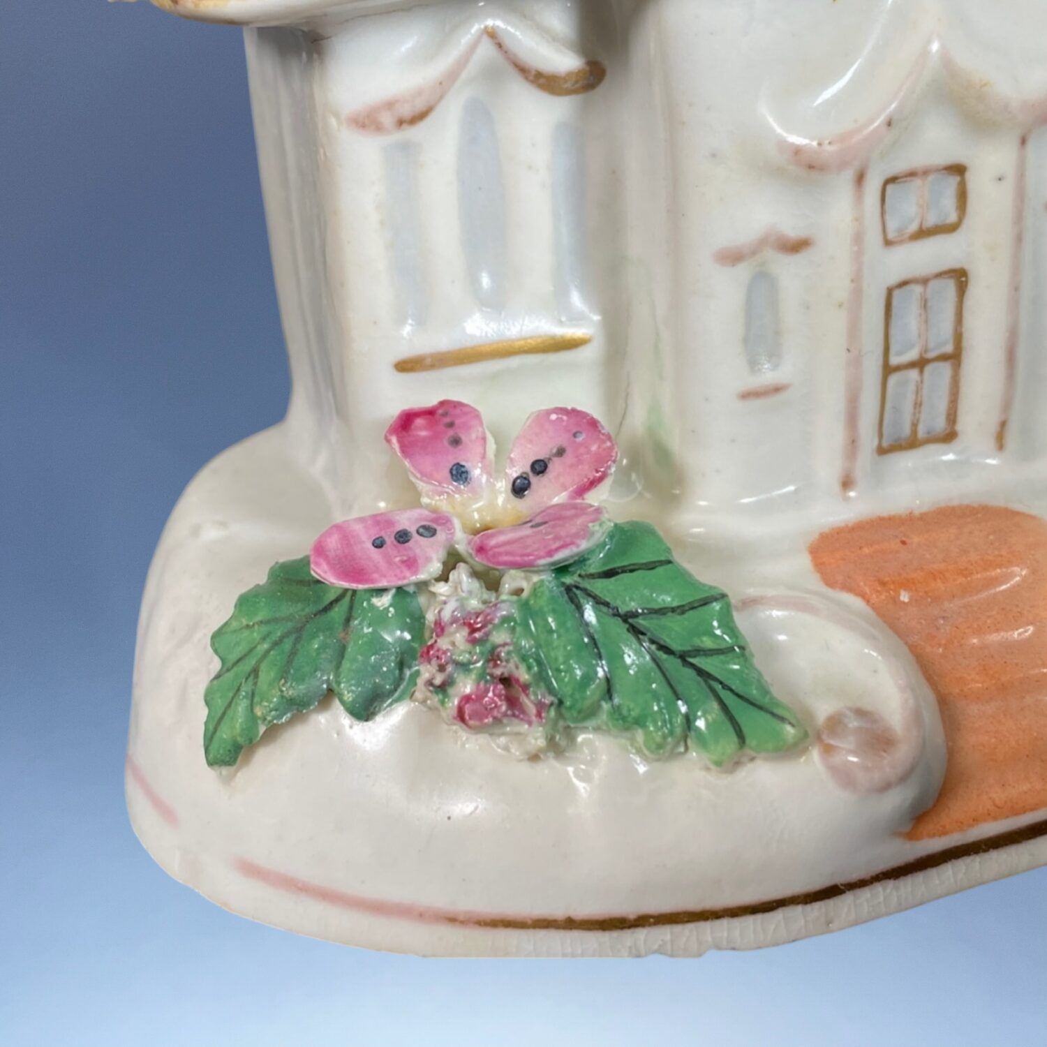 C19th Staffordshire Porcelain Thatched Cottage Pastille Burner. - Image 4